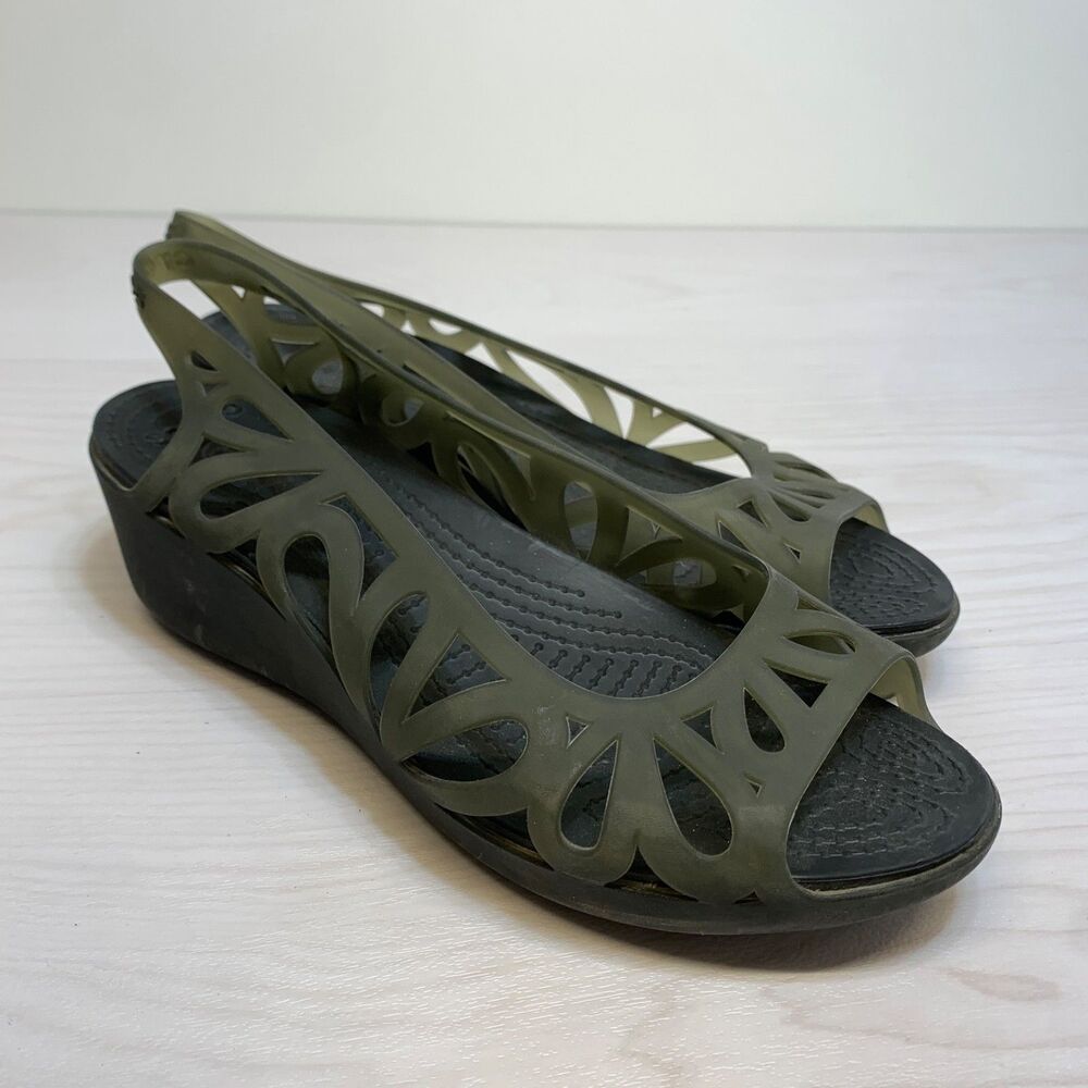 Crocs Adrina III Mini Wedge Sandals Womens 9 Black Slip On Comfort Slingback